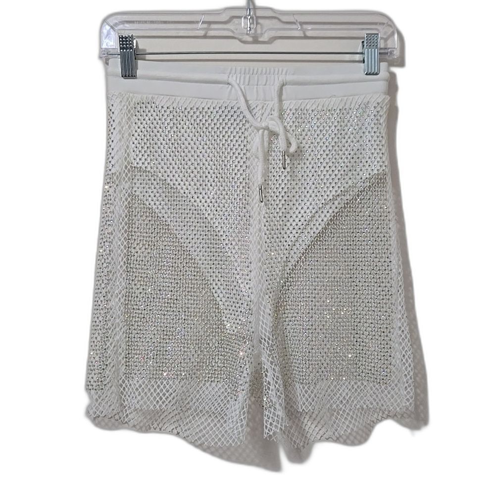 Envme Rainbow Rhinestone mesh shorts White Party EDM Rave Size S Swiftie NWT